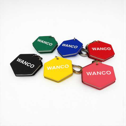 wanco/カラフル 名入れキーホルダー (６角形/シンプル/原色)